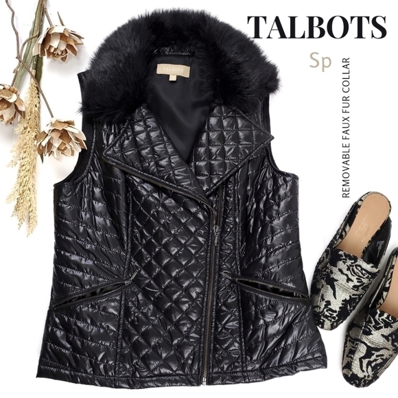 Talbots Black Removable Faux Fur Puffer Vest Sp - Picture 1 of 15